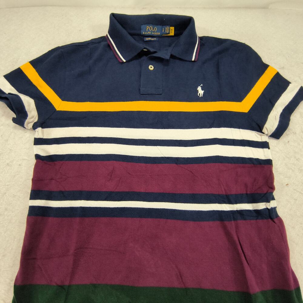 Polo Ralph Lauren Custom Slim Fit Collared Polo Shirt Mens Size S Blue Maroon